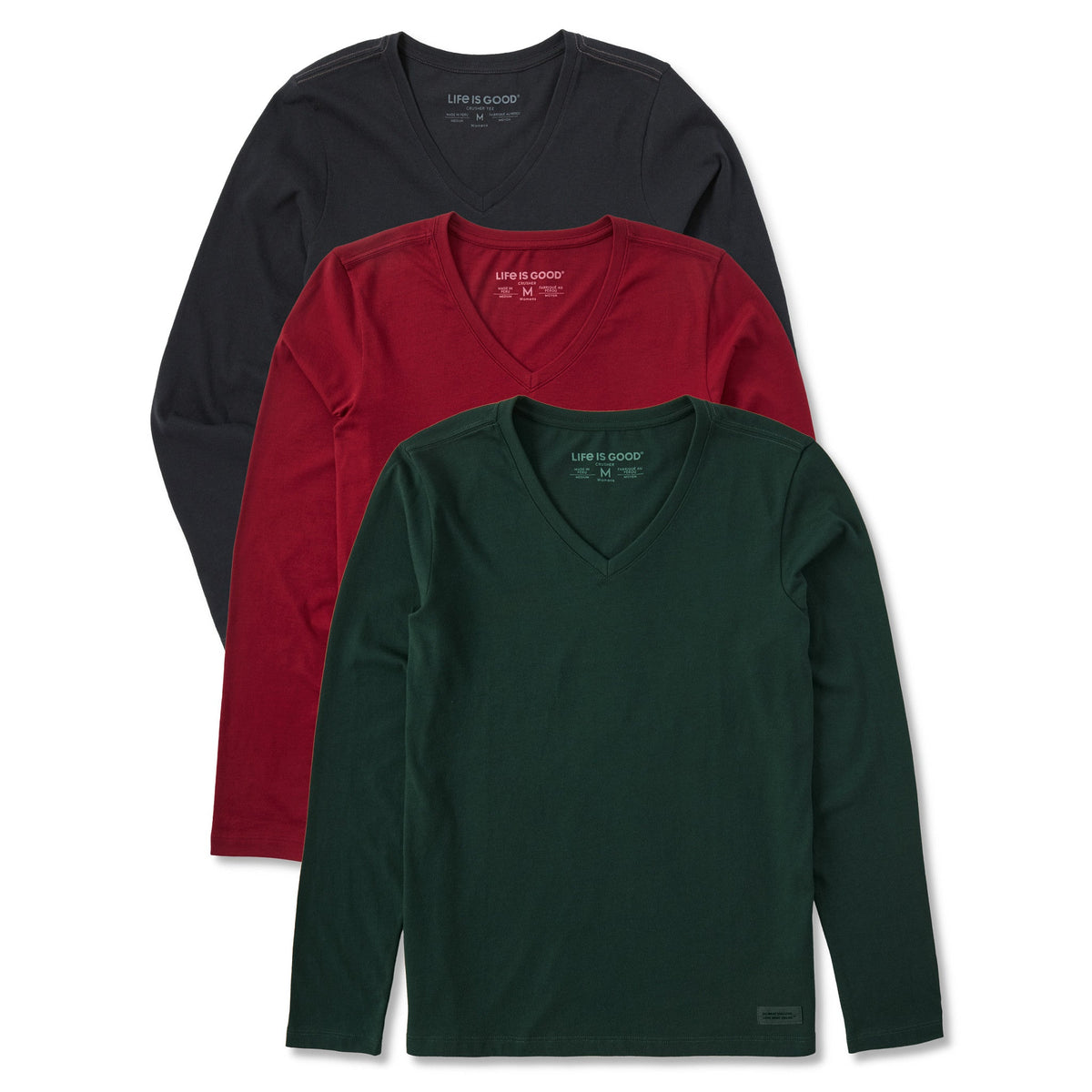 Womens Solid 3-Pack Long Sleeve Crusher Vee Multi 3 product image 1