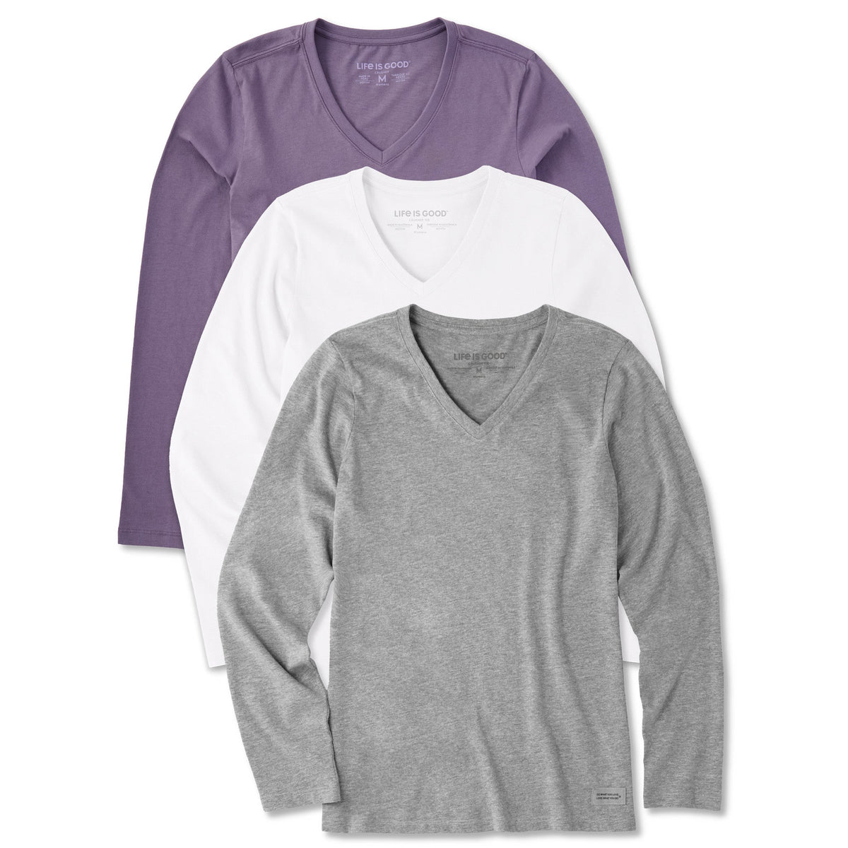 Womens Solid 3-Pack Long Sleeve Crusher Vee Multi 4 product image 1