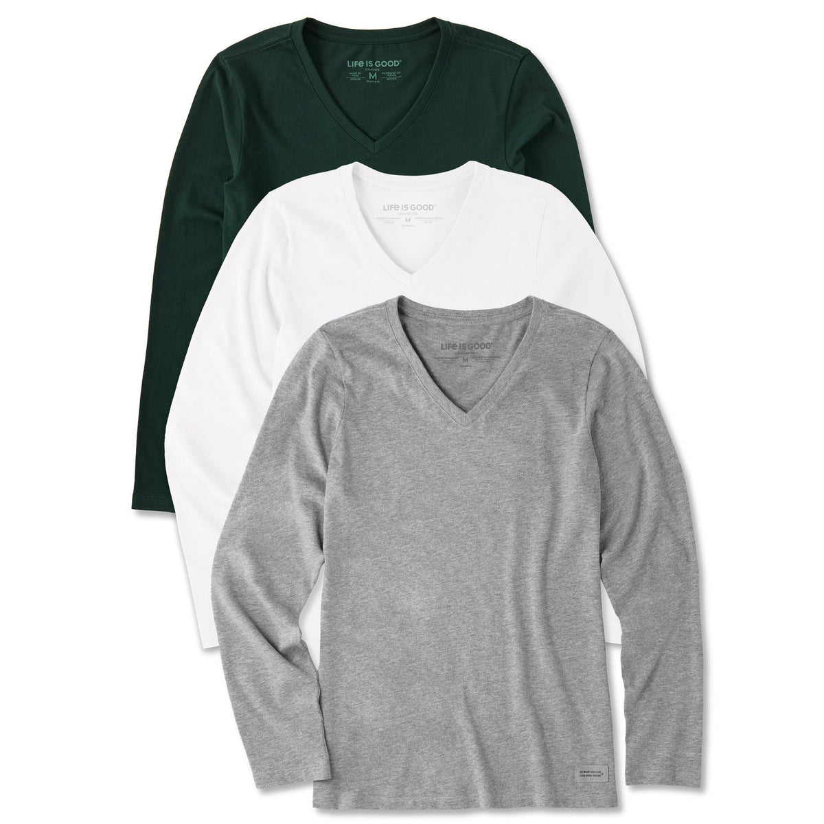 Womens Solid 3-Pack Long Sleeve Crusher Vee Multi 6 product image 1