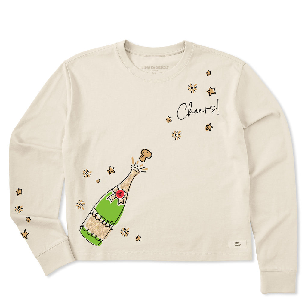 Women's Cheers Champagne Pop Long Sleeve Crusher Boxy Tee product image 1