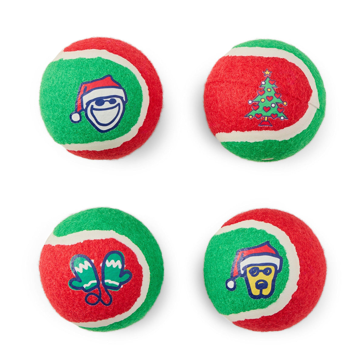 Christmas Cheer 4-Pack Squeaker Tennis Ball Set